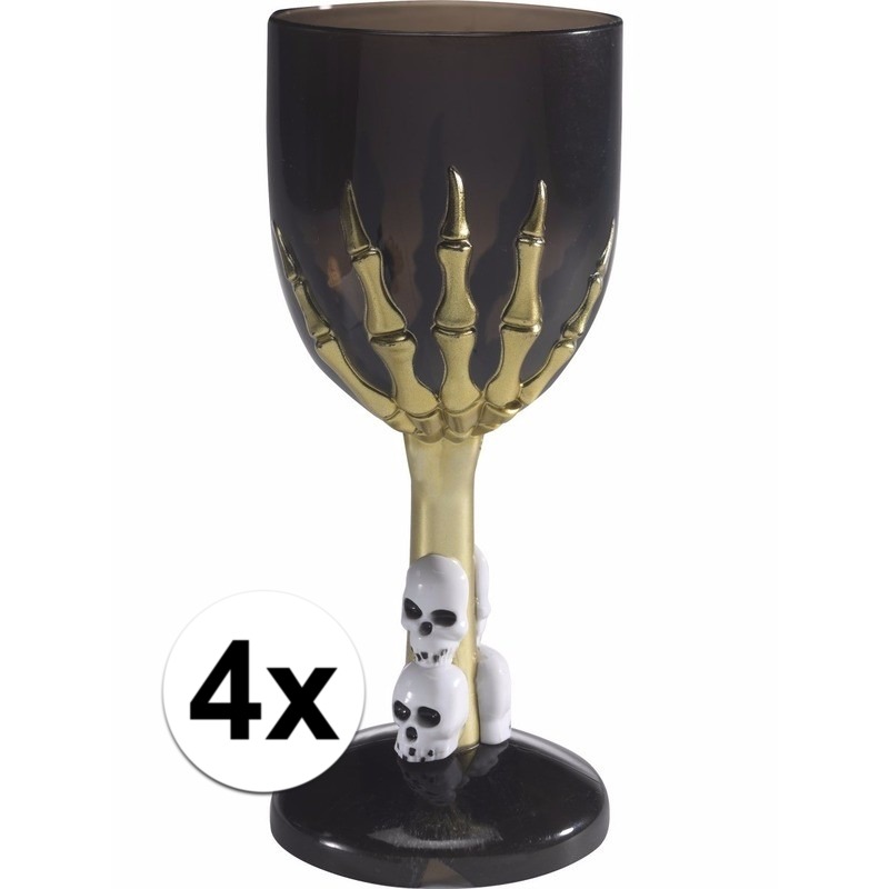 4x Halloween wijnglas in het zwart