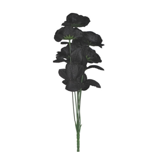 Bosje met 6 zwarte rozen halloween decoratie 37 cm