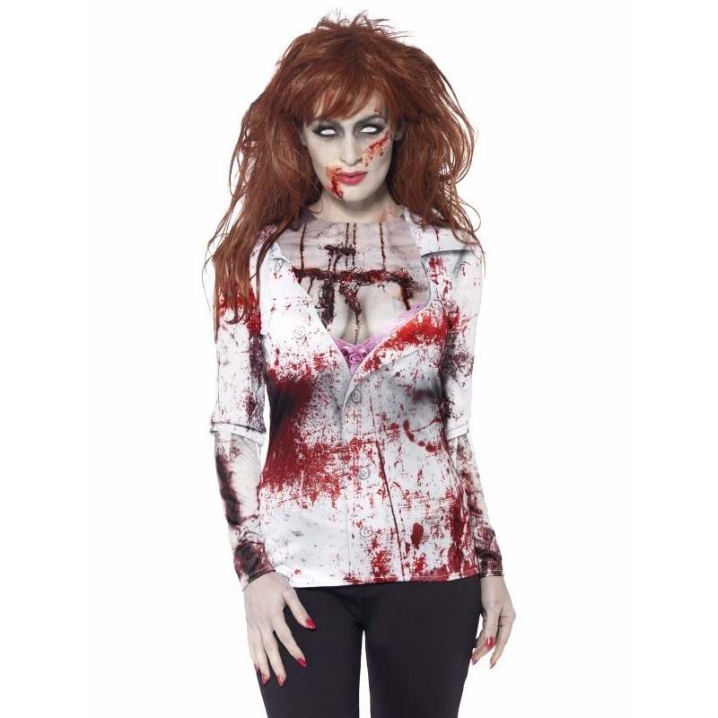 Fotorealistisch Halloween zombie shirt voor dames