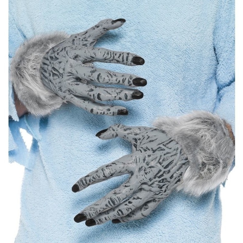Halloween weerwolf handschoenen grijs voor volwassenen