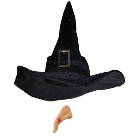 Heksen accessoires set fluwelen hoed met neus voor dames