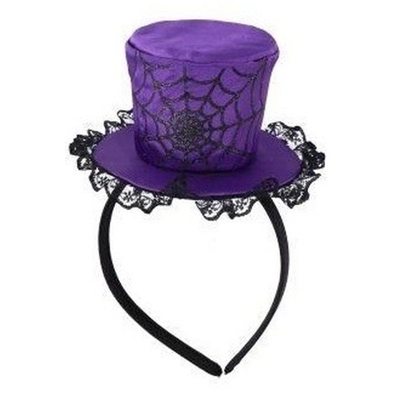 Paarse verkleed mini hoed op diadeem met spinnenweb voor dames