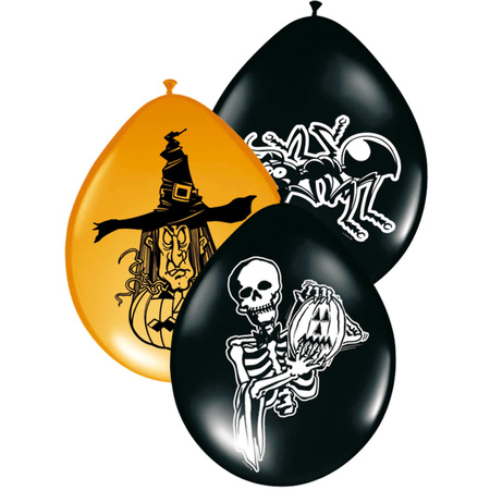 16x stuks horror decoratie ballonnen zwart/oranje
