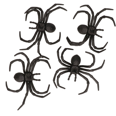 4x black decoration fake spiders 8 cm