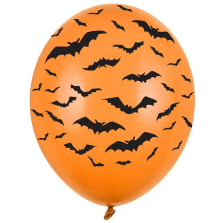 6x Orange/black Halloween balloons 30 cm with bats print