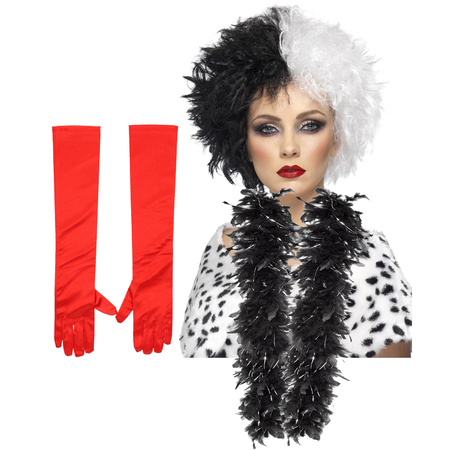 Cruel lady accessoire set - 3 pieces - Dalmatian villain - wig and accessoires