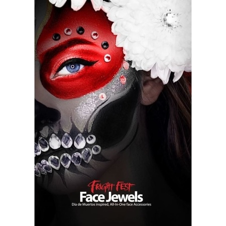 Face Jewels Day of the Dead - rood/zwart - make-up steentjes - Halloween/Sugar Skull