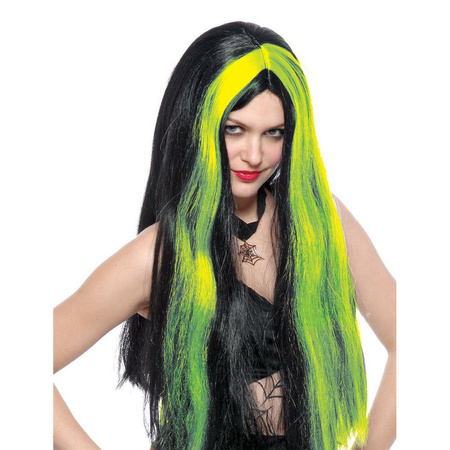Funny Fashion Heksenpruik lang haar - zwart/groen - dames - Halloween
