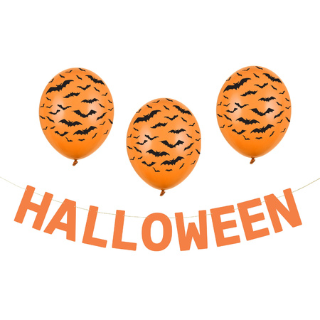 Halloween party garland/banner - 2.5 meters - orange - made of paper - incl. balloons