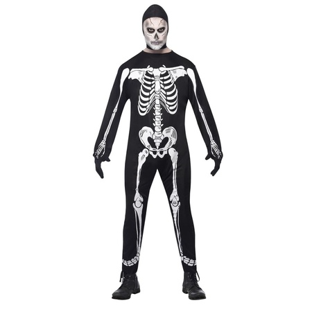 Skeleton Costume Black with Jumpsuit Hood & Gloves