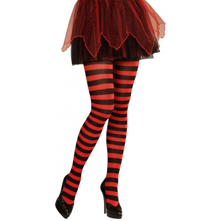Heksen verkleedaccessoires panty zwart/rood voor dames maat XL