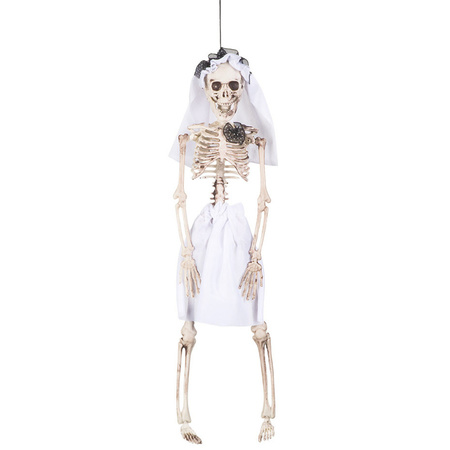 Set van 2x horror hang decoratie skelet bruid en bruidegom poppen 41 cm