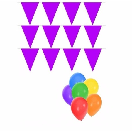 3 paarse slingers met 6 gratis ballonnen