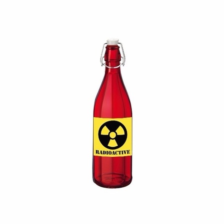 Red bottle with radioactive substance