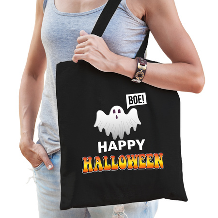Happy halloween with ghost cotton bag black for women and men