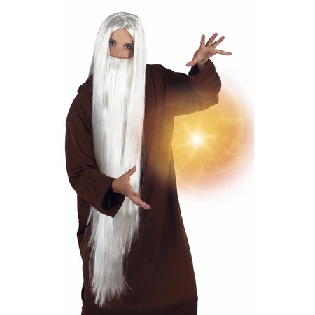 White wizard wig and beard for adults